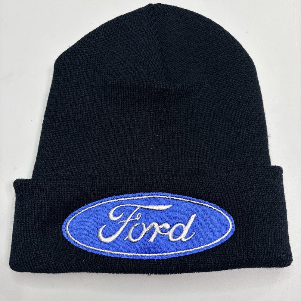 FORD Beanie Embroidered Stocking Hat Black Unisex Car Truck Racing Gift Big Logo